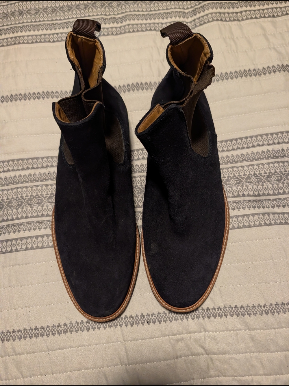 Men's Black Suede Chelsea Boots with Brown Welt Trim